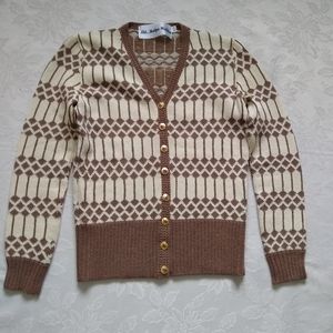 St John knits vintage geo print contrast cardigan preppy style